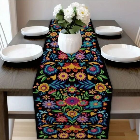 Floral Linen Table Runner - Multicolor New - Picture 2 of 4